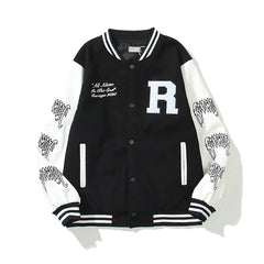 Skull Embroidery Leather Sleeve Baseball Jacket for All