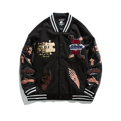 Men's Creative Pattern Print Loose Baseball Jacket